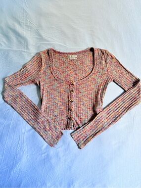 Urban Outfitters Multicolor Ribbed Button-Front Crop Top